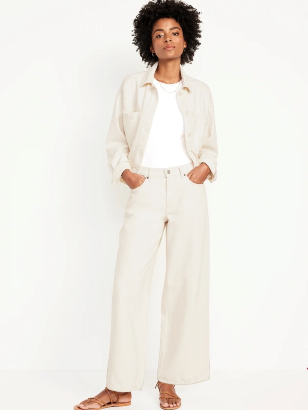 Old Navy Mid Rise Baggy Wide-Leg Jeans in Natural Oatmeal Minimalist